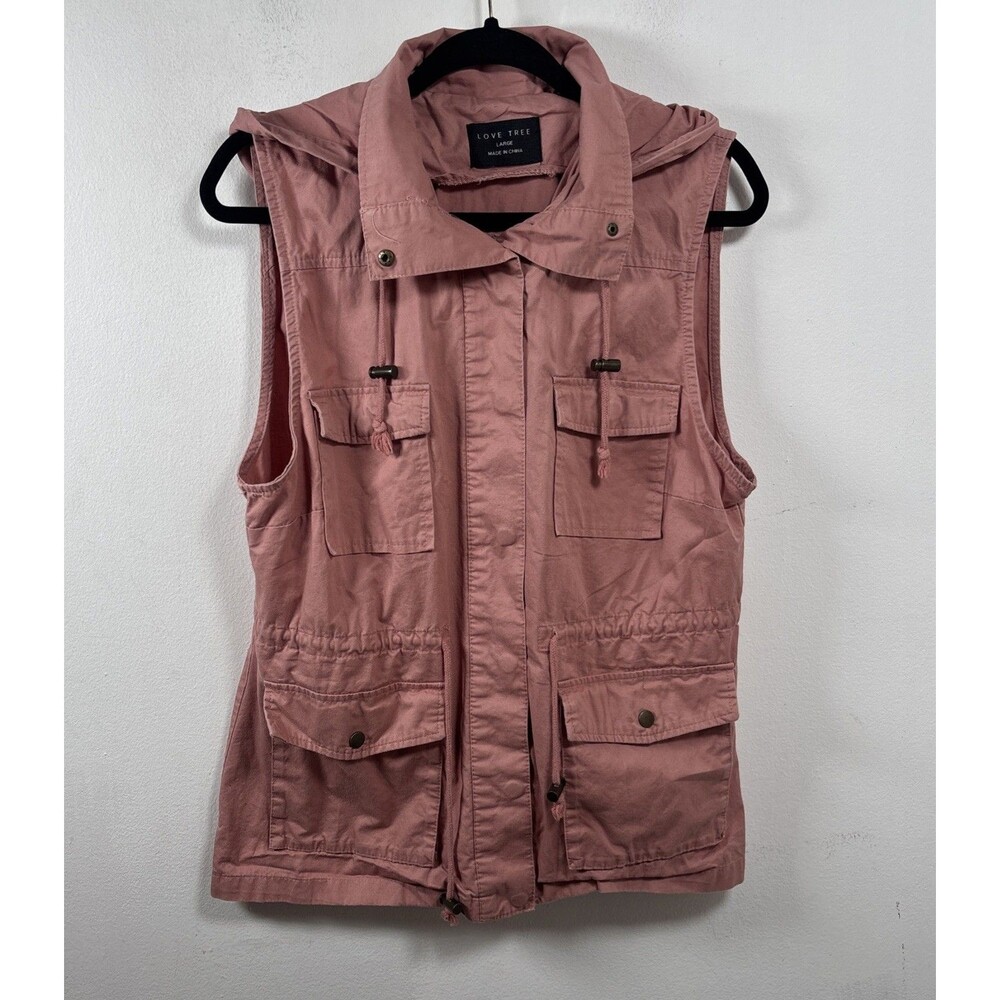 Love Tree Women’s L Pink Utility Vest Cotton Multi Pocket Safari Cargo outdoor